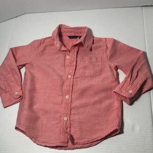 Janie and Jack Linen Cotton Shirt Coral Long Sleeve Toddler Size 2T
